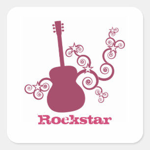 Adesivo Quadrado Vinhetas da Praça da Guitarra Rockstar, Magenta