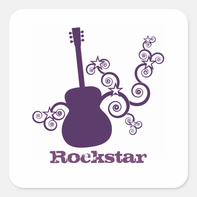 Adesivo Quadrado Vinhetas da Praça da Guitarra Rockstar, Roxo (Frente)