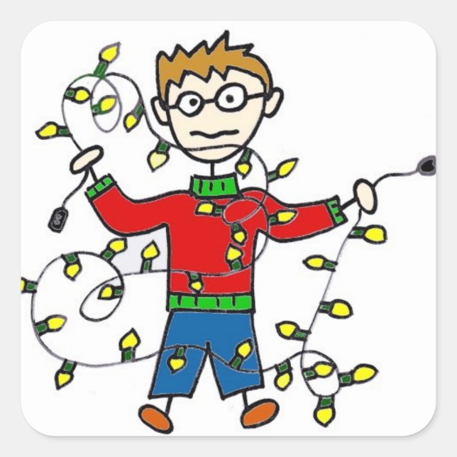 Adesivo Quadrado Vinhetas das luzes de Natal enroscadas (Frente)