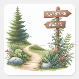 Adesivo Quadrado Vinhetas de acampamento de verão divertidos