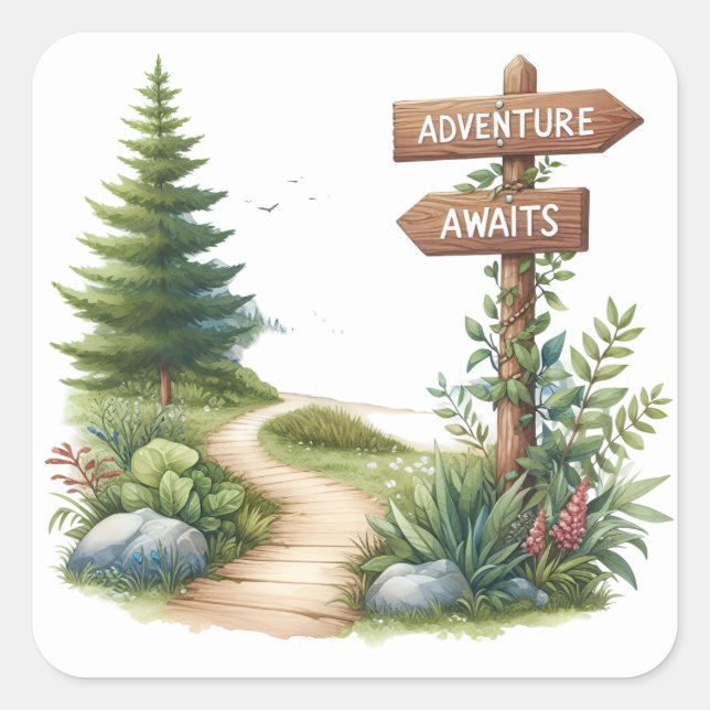Adesivo Quadrado Vinhetas de acampamento de verão divertidos (Frente)