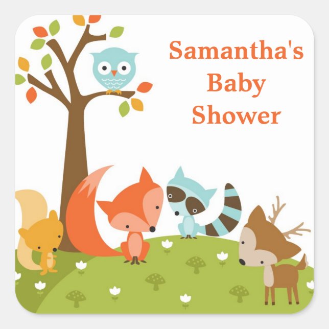 Adesivo Quadrado Vinhetas De Animais Da Floresta Cura (Frente)