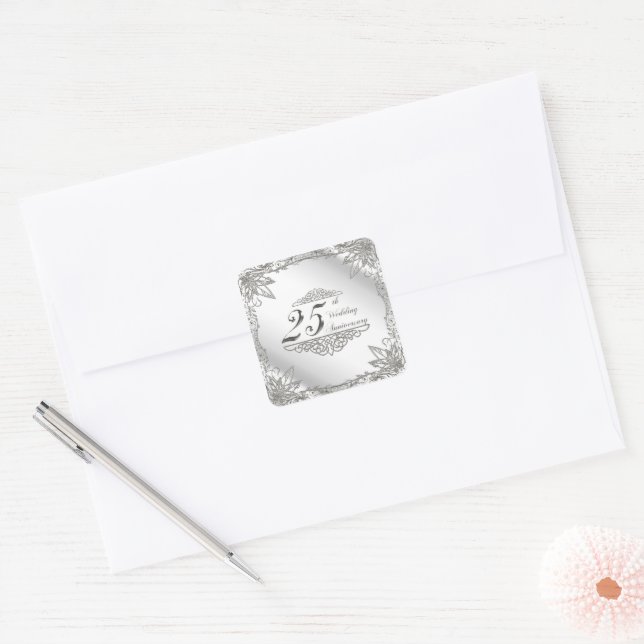 Adesivo Quadrado Vinhetas de Aniversário de Casamento 25 (Envelope)