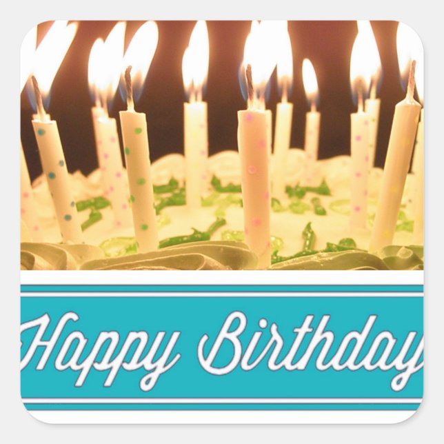 Adesivo Quadrado Vinhetas de aniversário felizes e selos de envelop (Frente)