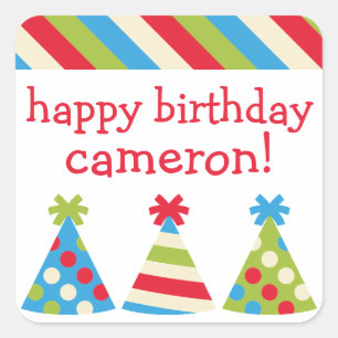 Adesivo Quadrado Vinhetas de Aniversário Personalizadas do Party Ha