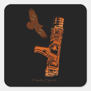 Adesivo Quadrado Vinhetas de Arte Polar da HAIDA SPIRIT Eagle & Tot