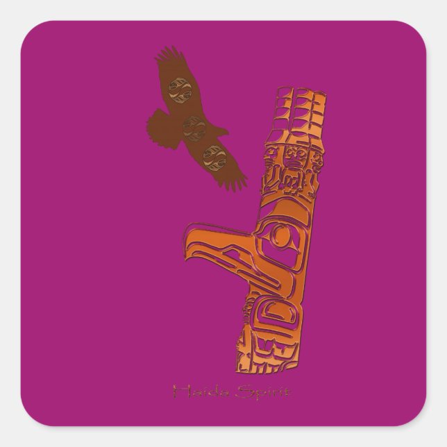 Adesivo Quadrado Vinhetas de Arte Polar da HAIDA SPIRIT Eagle & Tot (Frente)