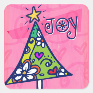 Adesivo Quadrado Vinhetas de árvores de Natal de Joia Feriada