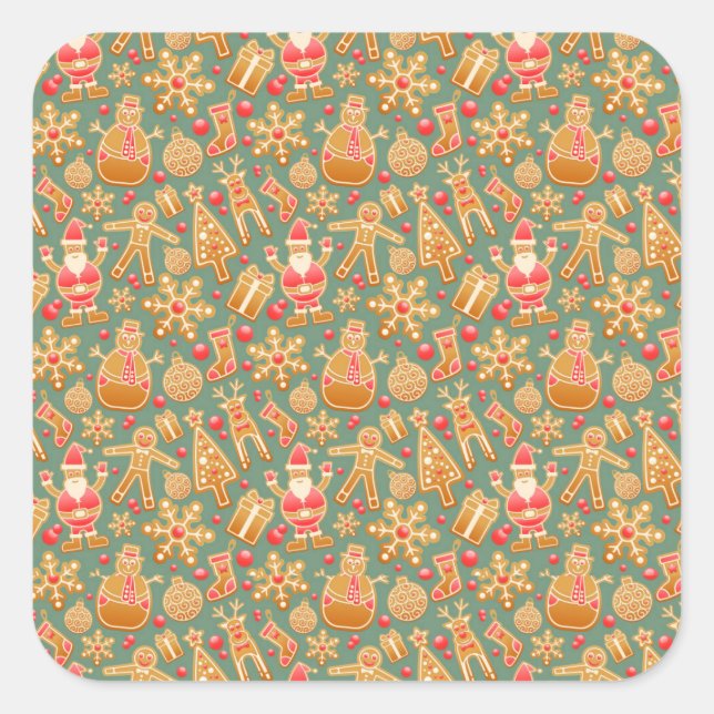 Adesivo Quadrado Vinhetas de biscoitos de Natal (Frente)