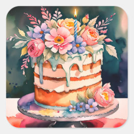 Adesivo Quadrado Vinhetas de bolo de casamento