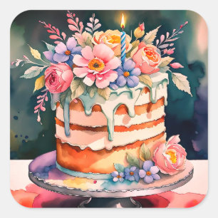 Adesivo Quadrado Vinhetas de bolo de casamento