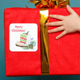 Adesivo Quadrado Vinhetas de bolos de Natal Merry