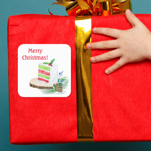 Adesivo Quadrado Vinhetas de bolos de Natal Merry