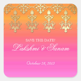 Adesivo Quadrado Vinhetas de Casamento com Data de Salvamento India
