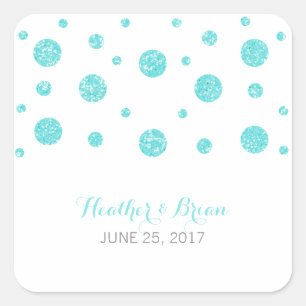 Adesivo Quadrado Vinhetas de Casamento Confetti Turquesa Glitter