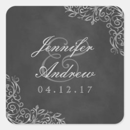 Adesivo Quadrado Vinhetas de Casamento de Chalkboard