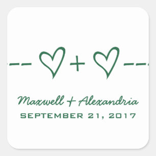 Adesivo Quadrado Vinhetas de Casamento de Equação do Coração Verde
