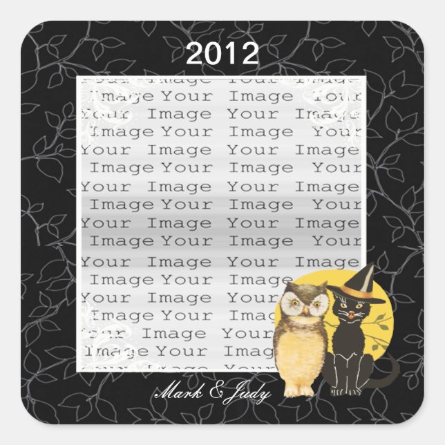 Adesivo Quadrado Vinhetas de Casamento de Halloween de Cat & Owl (Frente)