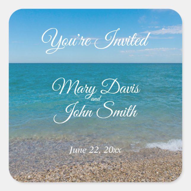 Adesivo Quadrado Vinhetas de Casamento de Paraíso Azul (Frente)