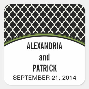 Adesivo Quadrado Vinhetas de Casamento de Quatrefoil Verde