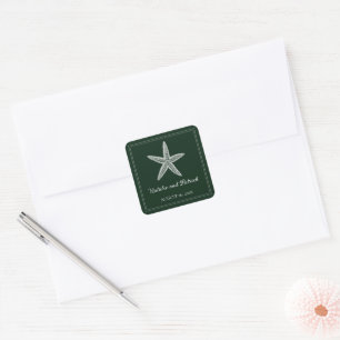 Adesivo Quadrado Vinhetas de Casamento de Starfish Verde Emerald
