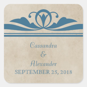 Adesivo Quadrado Vinhetas de Casamento Deco Elegante Azul