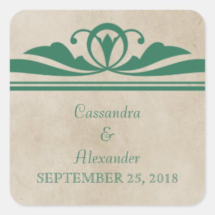 Adesivo Quadrado Vinhetas de Casamento Deco Elegante Verde