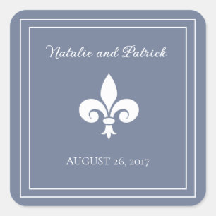 Adesivo Quadrado Vinhetas de Casamento Dusty Blue Fleur de Lis