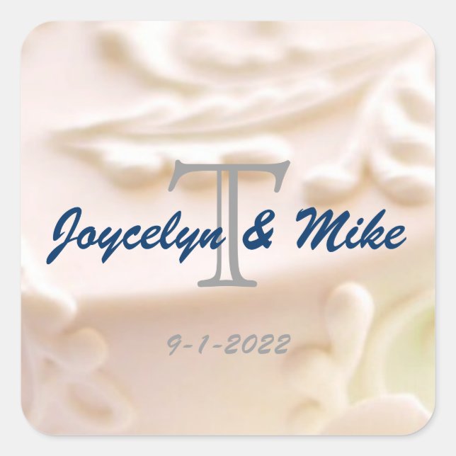 Adesivo Quadrado Vinhetas de Casamento e selos de envelopes monogra (Frente)
