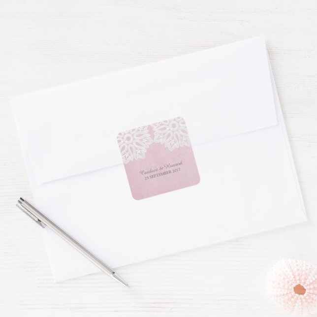 Adesivo Quadrado Vinhetas de Casamento Elegante Rosa (Envelope)
