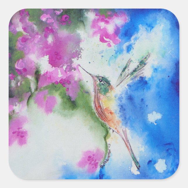 Adesivo Quadrado Vinhetas de Casamento Floral de Garden Hummingbird (Frente)