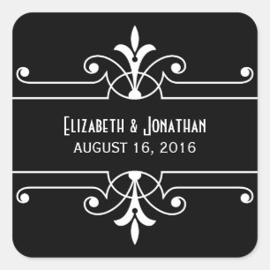 Adesivo Quadrado Vinhetas de Casamento Ornamental de Rico Ebony