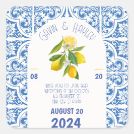 Adesivo Quadrado Vinhetas de Casamento Portugal - Azulejos Azuis e