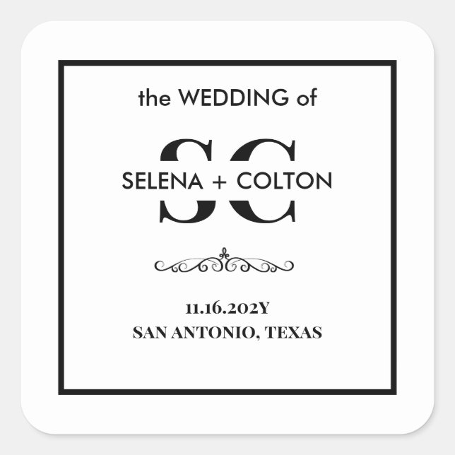 Adesivo Quadrado Vinhetas de Casamento Preto e Branco do Eterno Mod (Frente)