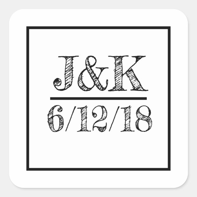 Adesivo Quadrado Vinhetas de Casamento Preto e Branco Personalizada (Frente)