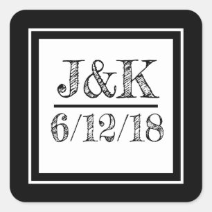 Adesivo Quadrado Vinhetas de Casamento Preto e Branco Personalizada