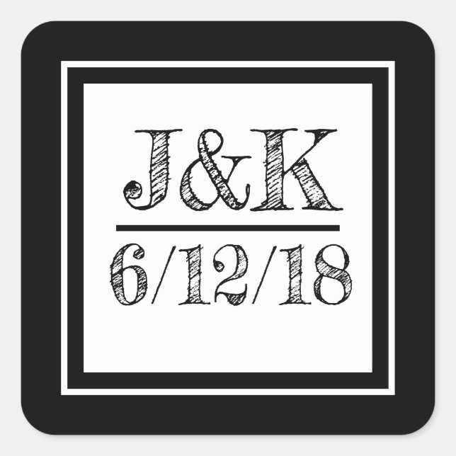 Adesivo Quadrado Vinhetas de Casamento Preto e Branco Personalizada (Frente)