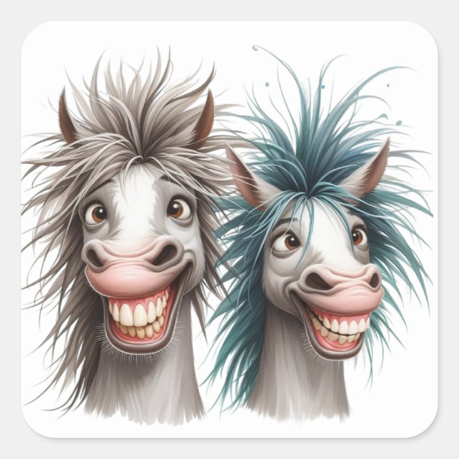 Adesivo Quadrado Vinhetas de Cavalo Divertido (Frente)