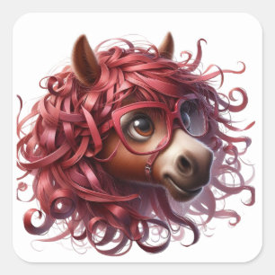 Adesivo Quadrado Vinhetas de Cavalo Divertido
