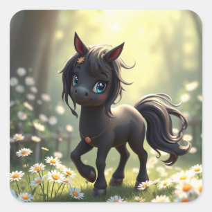 Adesivo Quadrado Vinhetas de Cavalo Negro
