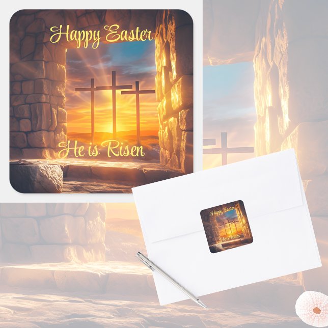 Adesivo Quadrado Vinhetas de celebração de ressurreição de páscoas (Criador carregado)