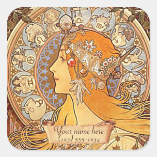 Adesivo Quadrado Vinhetas de chapa de matrícula Mucha Zodiac Art No