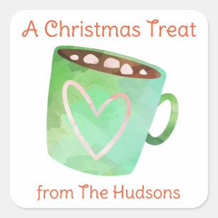 Adesivo Quadrado Vinhetas de chocolate quente de Natal com aquarela