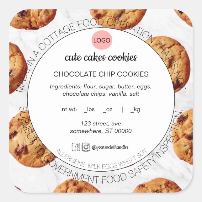 Adesivo Quadrado Vinhetas de Comida de algodão (Frente)