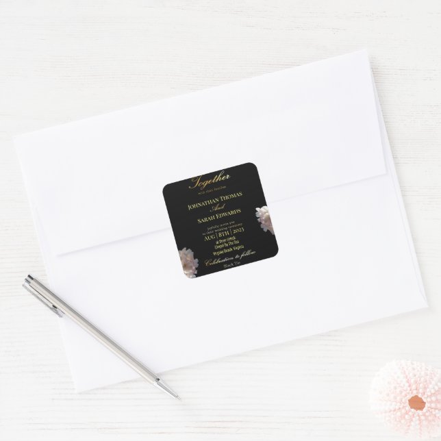 Adesivo Quadrado Vinhetas de Convite Formal Preto E Dourado (Envelope)