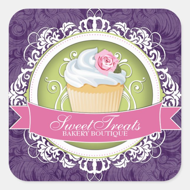 Adesivo Quadrado Vinhetas de Cupcake Chic e Elegante (Frente)