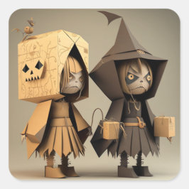 Adesivo Quadrado Vinhetas de Dia das Bruxas Whimsical e Estranha