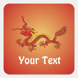 Adesivo Quadrado Vinhetas De Dragões Dourados E Vermelhos Chineses