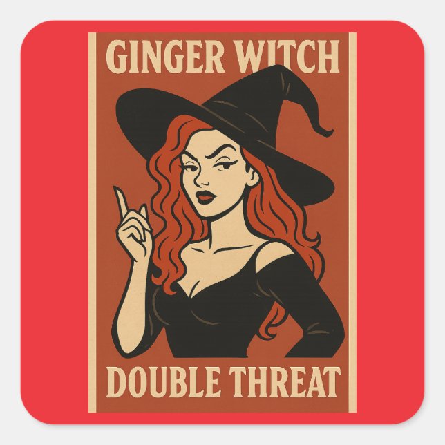 Adesivo Quadrado Vinhetas de dupla ameaça de bruxa (Frente)