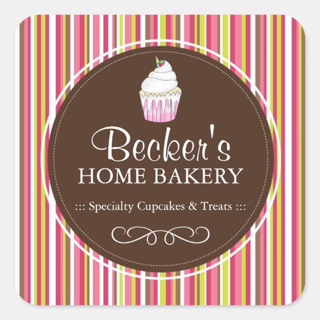 Adesivo Quadrado Vinhetas de embalagens de panificação divertida (Frente)